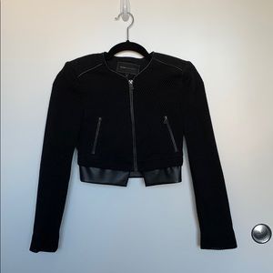 Cropped jacket with leather detail